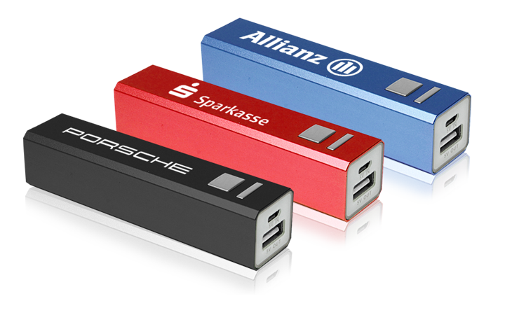 Powerbank mit Logo berucken oder gravieren